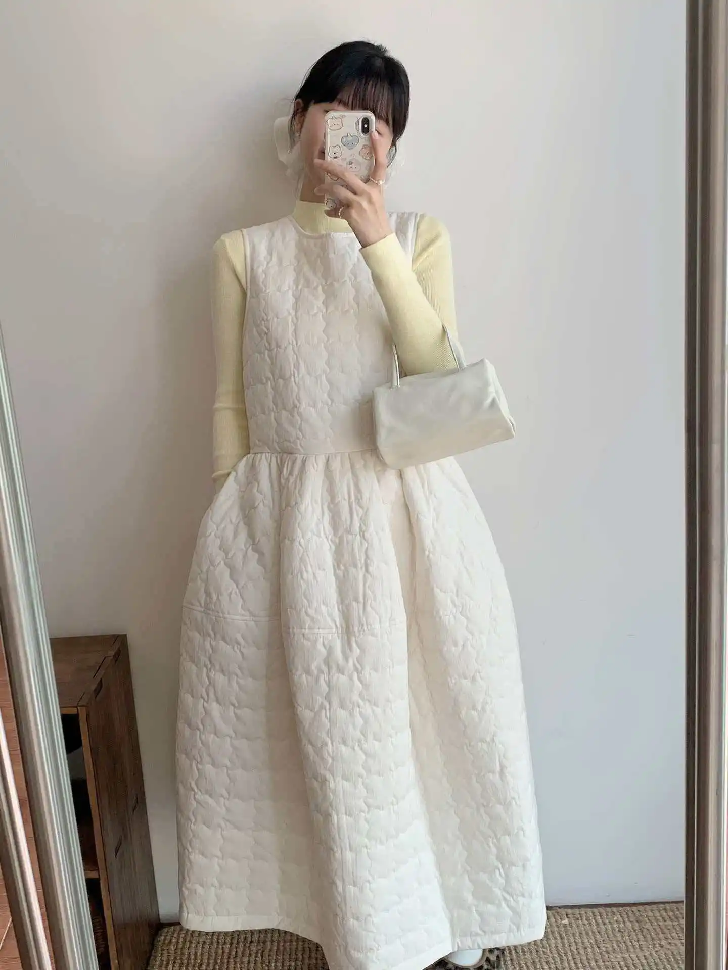 Korean Style Cotton Padded Sleeveless Vest Dress For Women's Fall Winter Design Temperament Loose Back Strap Quilted Dress w1458