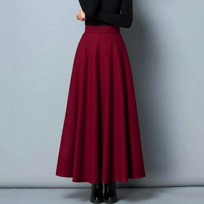 SMVP New Winter Women's Long Woolen Skirt Elegant High Waist Wool A Line Skirts Female Casual Thick Warm Pocket Maxi Skirts Lady - Image 4