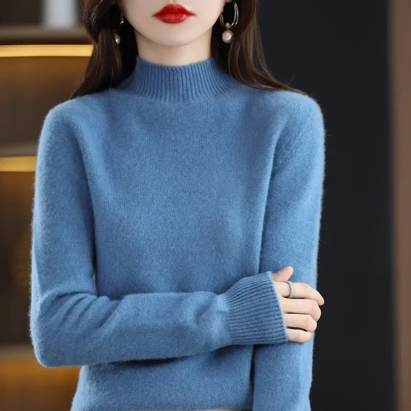 Autumn Winter Women Sweater Korean Fashion Warm Bottoming Shirts Half High Collar Basic Knitwear Solid Long Sleeve Pullovers - Image 2