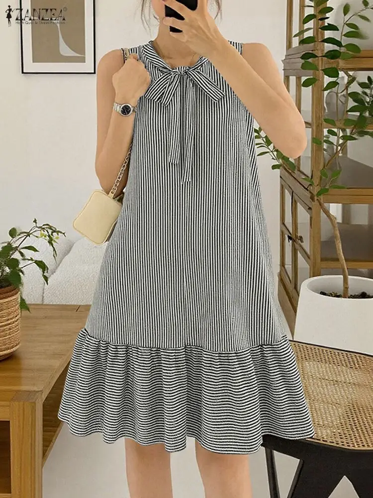 Stylish Summer Sleeveless Sundress 2025 ZANZEA Office Stripe Dress Women Elegant Party Dresses Casual Lace -Up Holiday Vestidos