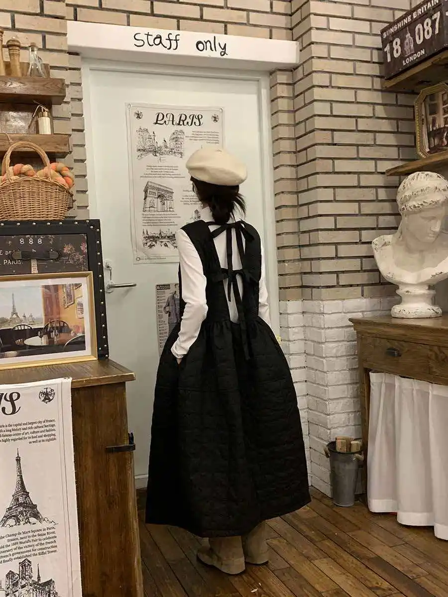 Korean Style Cotton Padded Sleeveless Vest Dress For Women's Fall Winter Design Temperament Loose Back Strap Quilted Dress w1458 - Image 3