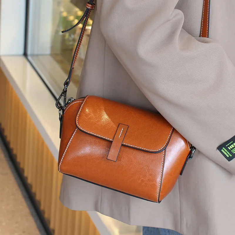 Women's Small Phone Bag Fashionable Oil Wax Cowhide Leather Handbag Versatile and Simple Shoulder Bag High Quality Crossbody Bag - Image 6