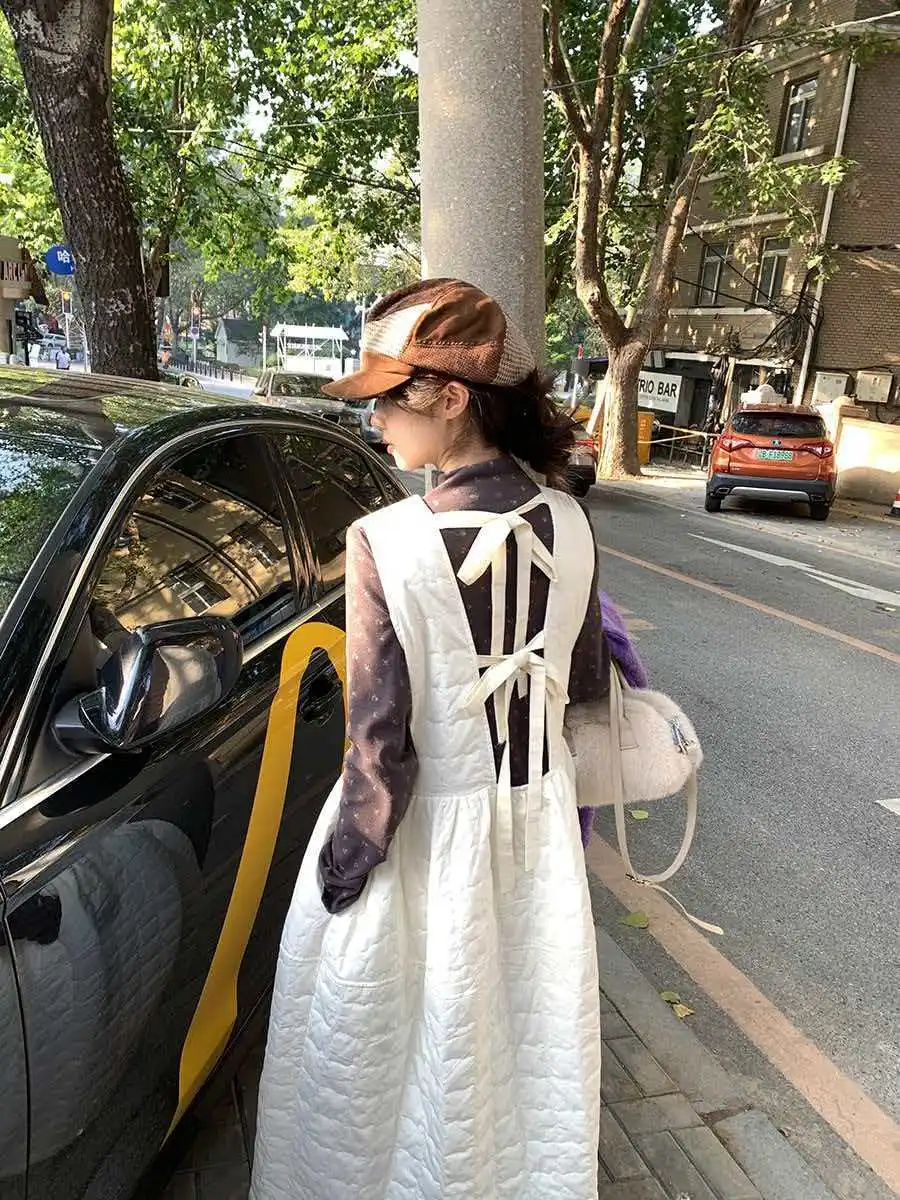 Korean Style Cotton Padded Sleeveless Vest Dress For Women's Fall Winter Design Temperament Loose Back Strap Quilted Dress w1458 - Image 4
