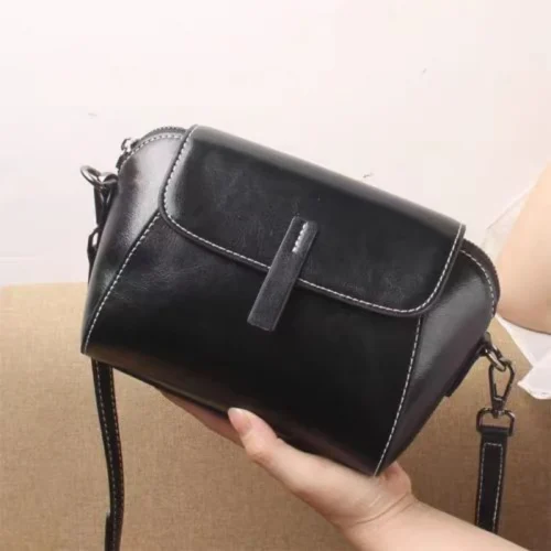 Women's Small Phone Bag Fashionable Oil Wax Cowhide Leather Handbag Versatile and Simple Shoulder Bag High Quality Crossbody Bag