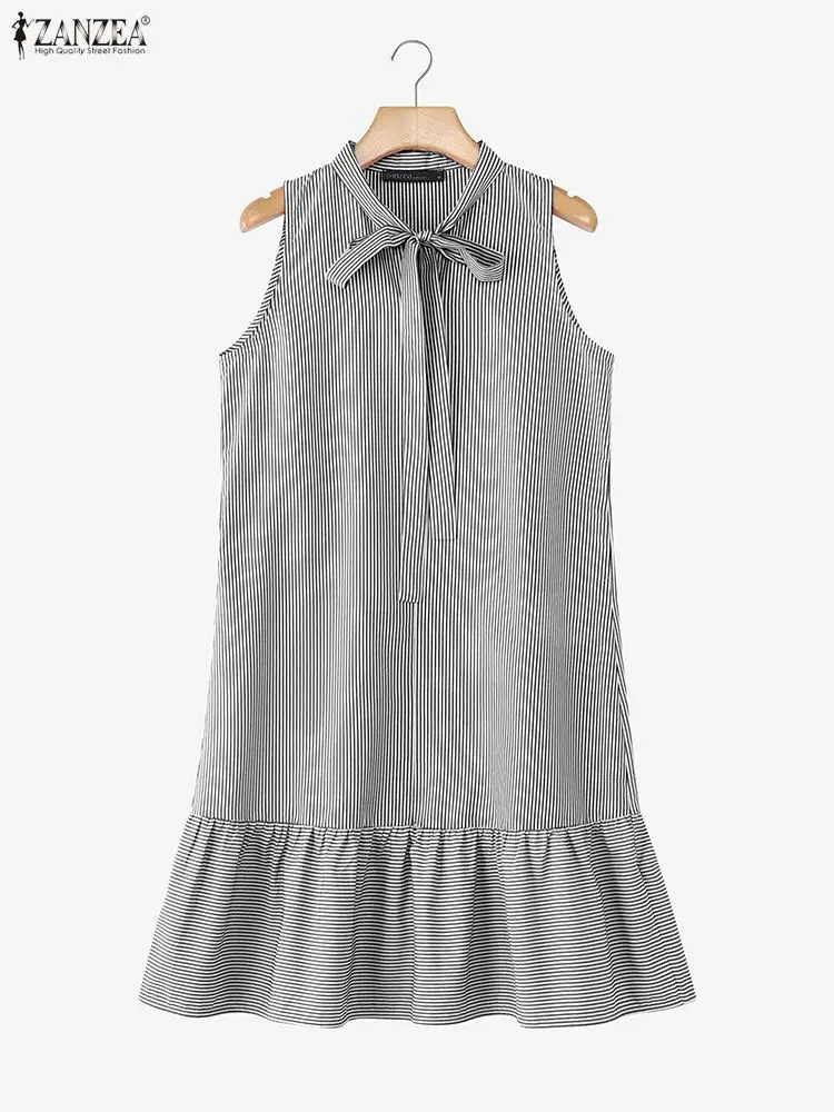 Stylish Summer Sleeveless Sundress 2025 ZANZEA Office Stripe Dress Women Elegant Party Dresses Casual Lace -Up Holiday Vestidos - Image 4