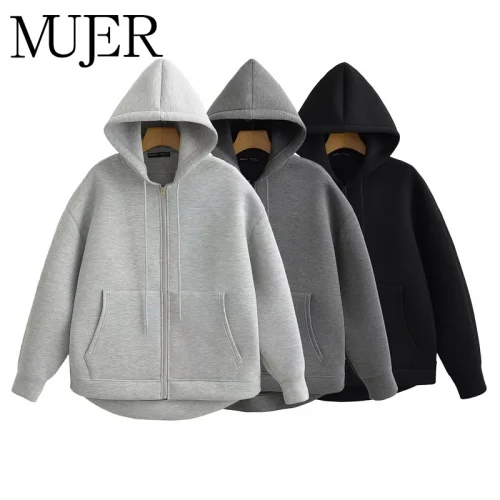 MUJER Zip up Hoodies Women Autumn Hooded Sweatshirt Woman Long Sleeve Oversized Women's Sweatshirts Zip Hoodie Women Jackets